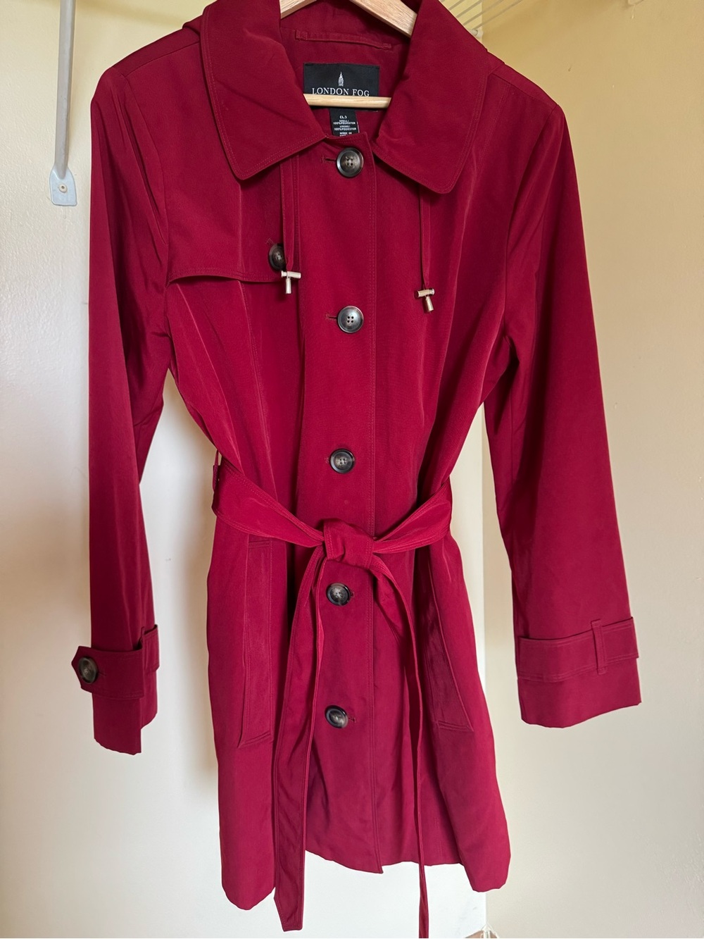 London Fog Women's Berry Red Trench Coat with Waist Tie